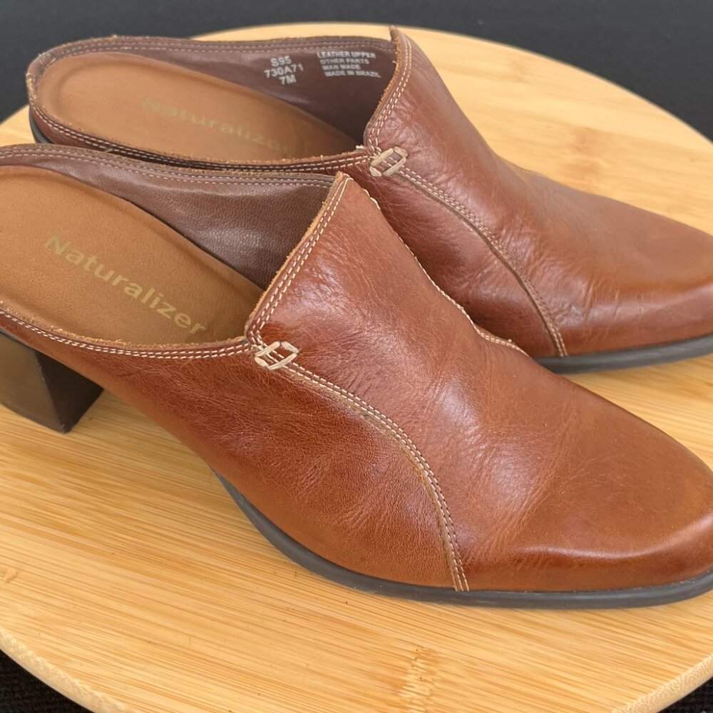 Leather Slip-on Mules Heels Women's Size 7M - Picture 8 of 10